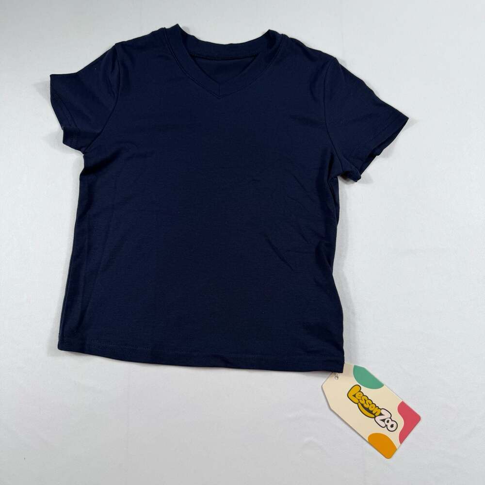 LessonZoo Children's Solid Navy V-Neck Short Sleeve T-Shirt
